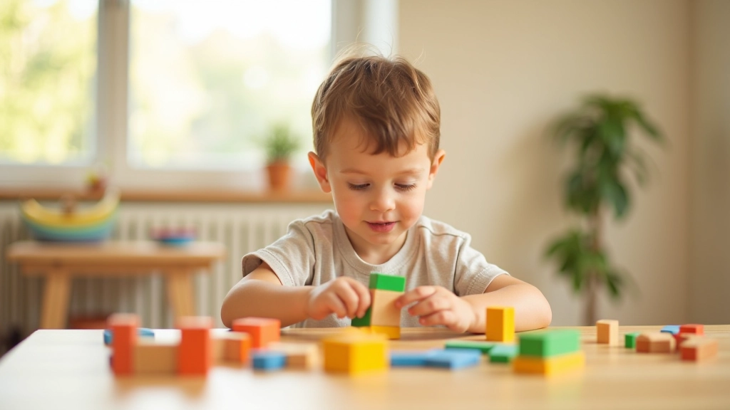 Child engaged in hands-on STEM activity with building materials